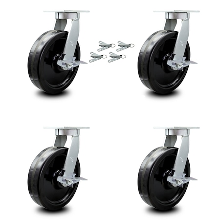 Service Caster 12 Inch Heavy Duty Phenolic Wheel Caster Set with Brakes and Swivel Locks, 4PK SCC-KP92S1230-PHR-SLB-BSL-4
